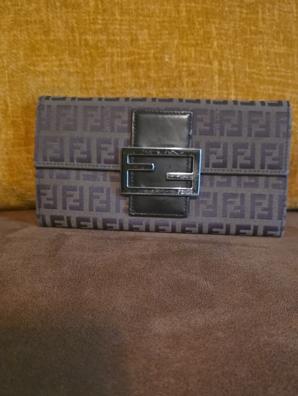 Fendi Brown FF Logo Continental Wallet Good Condition, (W)7.5" (H) 4"